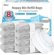 10 Meters Nappy Bin Refill Bags Compatible with Tommee Tippee Twist and Click 8 Pack, 7-Layer Odour Lock Diaper Bin Refills Liners (Refillable Cassette included)