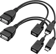 Puiseno USB to OTG Adapter Cable with Micro USB 2.0 Plug (Connect Mobile Phone and Tablet) / U SB Socket Type B (Powered by)/U SB Socket Type A for USB Stick/Keyboard/Hard Drive/Fire TV Stick, 20 cm