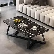 Hbluefat Coffee Tables, 31.5In Modern Wood Metal Frame Rectangular Center Tea Table for Home Office, Bedroom, Living Room (Black Marble+Black)