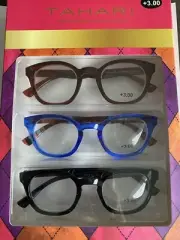 TAHARI 3PREMIUM READING GLASSES READERS TORTOISE, BLUE, BLACK WOMEN'S 3.00 NIB