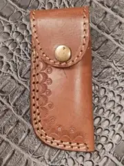 Light Brown Close Top Button Belt Loop Leather Pocket Knife Sheath