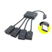 MicroUSB TypeC OTG HUB 1 to 4 Extenders Cable Black For Tablets Phones