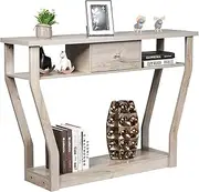 Giantex 120 CM Multi-Function Console Table, 3-Tier Accent Sofa Table w/Shelf & Drawer, Curved Legs, Modern Hall Table for Entryway Living Room Hallway, Easy to Assemble (Grey)