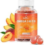 Omega 3-6-7-9 Vegan Gummies with Organic Flaxseed Oil and Sea Buckthorn Fruit Oil, Great for Kids & Adults, Total Body Support (60 CT)