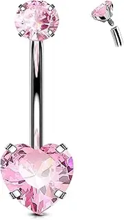 [OUFER] Titanium Belly Button Rings, Long Belly Piercing Jewelry, Cute Pink Navel Piercing jewelry, 14G Internal Thread Belly Rings For Women-10MM/12MM/14MM/16MM