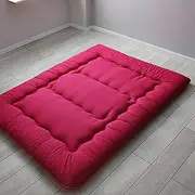 Mattresses Thicken Futon Floor Mattress Soft Folding Portable Mattress Double Single Japanese Futons, Japanese Tatami Roll Mat Foldable Queen Mattress (Color : Red, Size : Queen(150x200cm))