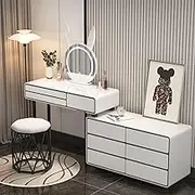 Luxury Solid Wood Dressing Table with Three-Color LED Makeup Mirror,Nordic Style Dressing Table Drawer Compartment Storage Suitable for Various Spaces in The Bedroom(A-White,100cmx40x75cm)