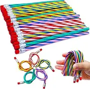 Blvochnnt 35 Pcs 7 Inch Flexible Soft Pencils,Magic Bend Pencils,Colorful Stripe Soft Pencils for Valentine's Day,Children's Day Gift,Students,Classroom Gifts,Back to School Supplies