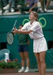Steffi Graf of Germany reacts during the Women's Singles Gold Meda- Old Photo