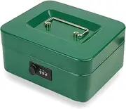 Sgorlds Small Cash Box with Combination Lock and Removable Cash Tray, Metal Money Box for Cash Safe, Durable Double Layer Code Petty Money Organizer for Security, 7.87"x 6.3"x 3.54", Green Medium