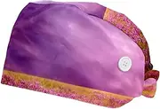[FVQL] Pack of 2 Surgical Cap Scrub Cap with Buttons, Lavender Flower and Tree Pattern Heart