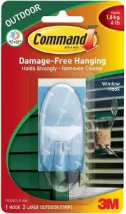 Command Outdoor Large Window Hook KZN1V, Clear, 3-Pack