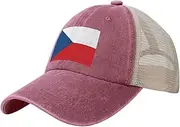 [Generic] Flag of Czech Cowboy Mesh Baseball Cap for Czech Man Woman Outdoor Adjustable Denim Hat