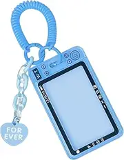 Caviotess Clear Kpop Photocard Holder with Keychain Spiral Wrist Coil, Cute ID Card Protector Photo Display Case Badge Holder, Blue, one size, Modern