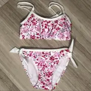 Snapper Rock Floral Flounce Bikini Swimsuit Summer Vacation Trip Red White 3T