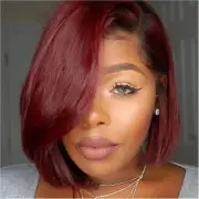 99J Burgundy 13x4 Lace Front Human Hair Wigs Straight Short Bob Wigs with Bangs