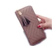 Long Wallet Women Purses Tassel Fashion Coin Purse Card Holder Wallets Female PU Leather Wallet(Bronze)
