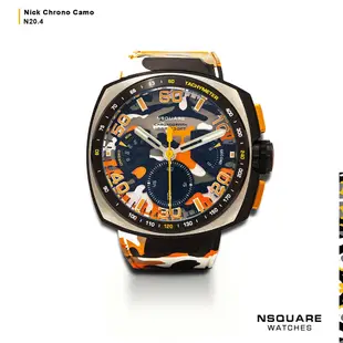 【NSQUARE】【愛時】NICK CHRONO CAMO迷彩系列 迷彩活力 橙橘橡膠運動風腕錶 G0369-N20.4