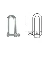 Qty 1 D Shackle Long M10 (10mm) x 80mm Marine Stainless A4 70 G316 Dee