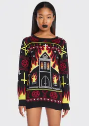 [Too Fast] Black Metal Church Fire Sweater