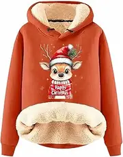 [Generic] Women's Sherpa Lined Xmas Pullover Drawstring Hoodies Christmas Sweatshirts Fleece Hoodies for Women