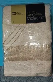 Vintage MCM Chicago Weaving Loom Blossom 65 Tablecloth Oval 66 X 90 Gold Shimmer