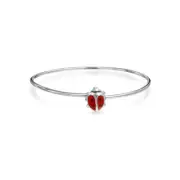 Good Luck Red Ladybug Dangling Charm Bangle Bracelet Sterling Silver Adjustable