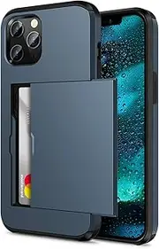 ZUSLAB iPhone 12 Mini Slide Armor Card Holder Case Protective Shockproof Hard Back Cover for Apple (2020) - Dark Blue