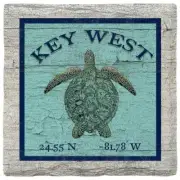 Key West Sea Turtle Blue Latitude Longitude Coaster Set SOU18