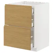 METOD / MAXIMERA base cab f hob/2 fronts/3 drawers, white/Voxtorp oak effect, 60x60x80 cm