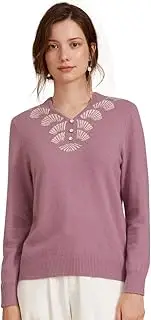 [ZHILI] Women's Decorative Buttons Collar Pullover V-Neck Pure Cashmere Jumper Sweater