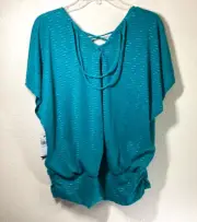 Alyx Women's Blouse Size OX Peacock V-Neck String Tie New with Tags Washable