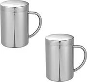 BBTISG 2 Pcs Stainless Steel Coffee Mug, Double-Walled Stainless Steel Coffee Cup with Handle and Lid Travel Camping Mug for Home Office Camping Picnic (200ML)
