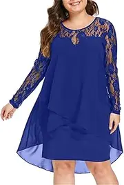[N\P] NP Party Dresses Women Loose Sleeve Dresses Mesh Hollow Vestidos Large Robes Blue