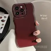 Wavy Plain Phone Case - iPhone 15 Pro Max / 15 Pro / 15 Plus / 15 / 14 Pro Max / 14 Pro / 14 Plus / 14 / 13 Pro Max / 13 Pro / 13 / 13 mini / 12 Pro Max / 12 Pro / 12 / 12 mini / 11 Pro Max / 11 Pro / 11 Wine Red - iPhone 15 Pro Max