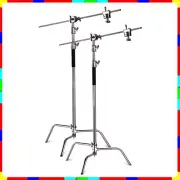 2X Heavy Duty Support Studio Reflector Light C Stand with Boom Arm Grip Head New