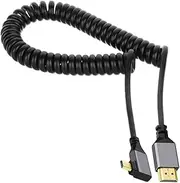 Micro HDMI 2.0 Male to HDMI Male 4K 60hz Stretch Coiled Cable Left Angled 90 Degree for HDTV Computer Laptop Monitor