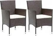 'vidaXL Garden Dining Chairs - 2 pcs Poly Rattan, Weather Resistant, Comfortable Design with Cushions, Easy-Wash Covers and Curved Backrest - Brown