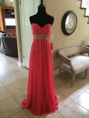 $358 NWT "STRAWBERRY" SHERRI HILL PROM/PAGEANT/FORMAL DRESS/GOWN #3904 SIZE 2