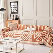 DREAMINGO Boho Sofa Covers for 2 Cushion Couch Chenille Couch Cover for Dogs Geometric Jacquard Sofa Slipcover Living Room Pet Furniture Protector Washable Loveseat Covers, 71"x118", Orange