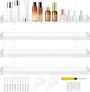 4 Pcs Wall Mounted Spice Rack Organizer Adhesive Acrylic Spice Rack Hanging Seasoning Rack Organizer with 2 Double Sided Tape Wall Mounted Rack Organizer for Cabinet or pantry door