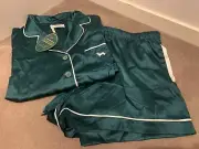 BNWT Peter Alexander Christmas Green With White Trims Satin Summer Set-SIZE 2+
