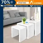 Nesting Coffee Table Set of 3 Glossy White Modern Living Room Furniture NEST3