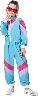 [Cuteshower] Kids 80s Tracksuit for Boys Girls Hip Hop Costume Retro Sportswear Windbreaker for Halloween Dance Outfit