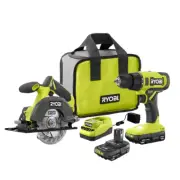 RYOBI 18V Cordless 2-Tool Combo Kit with Drill/Driver Circular Saw 2 1.5 Ah Batt