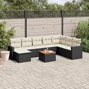 Outdoor 9 Piece Garden Sofa Set with Cushions Black, Modular Design, Assembly Required, Comfortable Seat Experience, Removable and Washable Cover, 62x62x69cm Poly Rattan