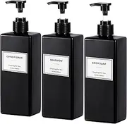 Yeeco Refillable Shampoo and Conditioner Bottles, 3 Packs, Black, 16.9oz/500ml, Plastic Shampoo Bottles with Pump, Multi-purpose Dispenser for Bathroom, Kitchen, Hotel