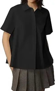 [Dsewpaur] Short Sleeve Swing Blouse for Women Summer Casual Loose Fit Button Front Flowy Shirt Tops