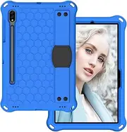 Kids Tablet Case Compatible With Samsung Galaxy Tab S9 Fe 11"（2023）x510N/S9 Fe WiFi x516B Shockproof Protective Rugged Case with Pencil Holder/Shoulder Strap, Soft Portable Handle (Blue+Black)