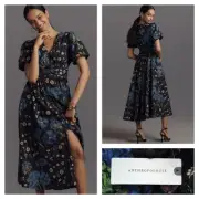 Anthropologie The Katerina Button Front Dress Blue Floral XL NWT $178